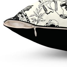 Load image into Gallery viewer, Botanical Square Pillow - Bone and Botanical Design (black and cream)
