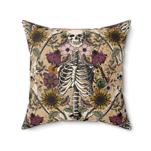 Load image into Gallery viewer, Square Pillow - Bone and Botanical Design, Delightfully Haunting