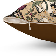 Load image into Gallery viewer, Square Pillow - Bone and Botanical Design, Delightfully Haunting