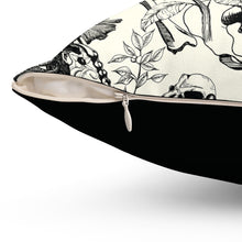 Load image into Gallery viewer, Botanical Square Pillow - Bone and Botanical Design (black and cream)