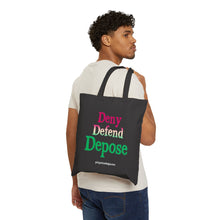 Load image into Gallery viewer, Canvas Tote Bag - Deny Defend Depose Black (pink green gradient)
