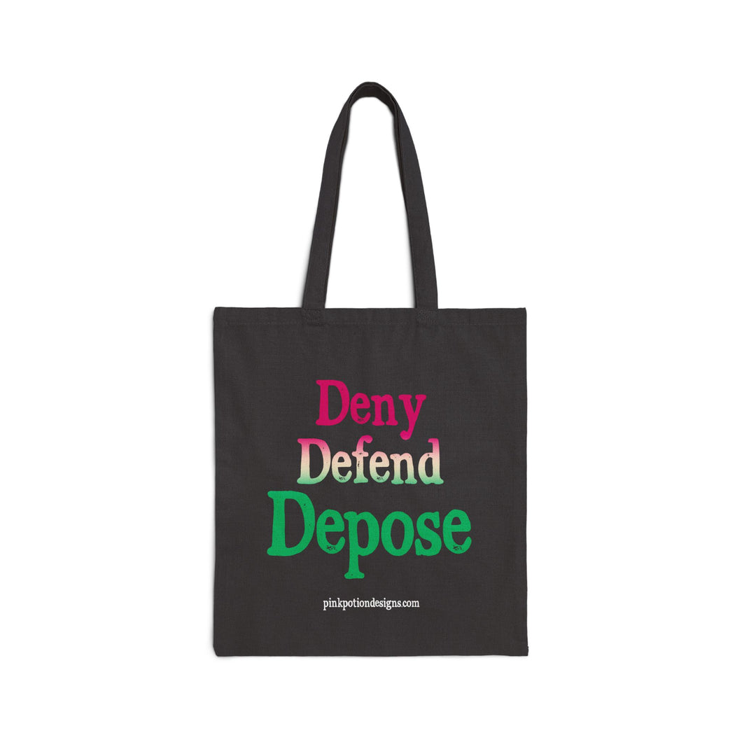 Canvas Tote Bag - Deny Defend Depose Black (pink green gradient)