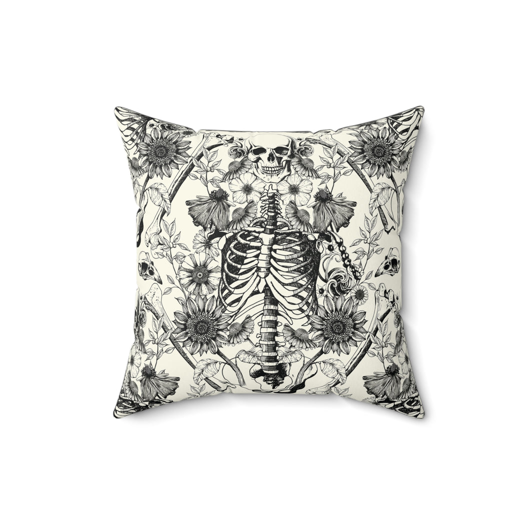 Botanical Square Pillow - Bone and Botanical Design (black and cream)